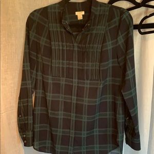 Plaid blouse with pleated detail